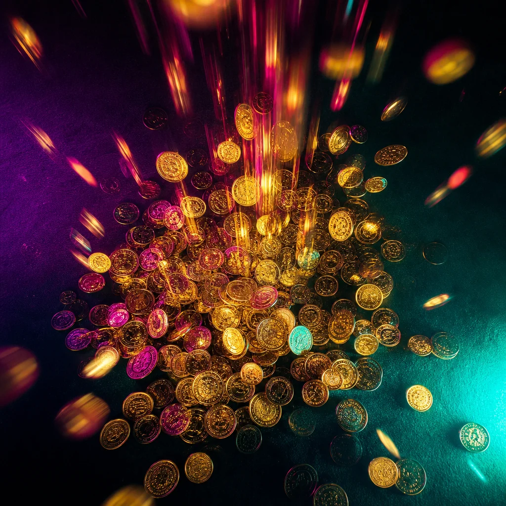 Cascading gold coins signal real-money payouts